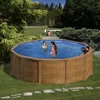 Image de Piscine ronde acier Ø4,80m x H: 1,32m - Imitation bois - Filtration à sable