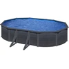 Image de Piscine ovale acier 6,34m x 3,99m x H: 1,22m - Gris anthracite - Filtration à sable - Renfort apparents