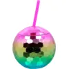 Image de Gobelet Boule Disco Arc-en-ciel 60 cl   Verre Festif avec Paille