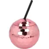 Image de Gobelet Boule Disco Or Rose 60 cl   Verre Festif avec Paille
