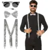 Image de Kit Accessoires Paillettes Argent   Lunettes, Noeud Papillon et Bretelles Disco