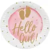 Image de Assiettes en carton "Hello Girl" roses (lot de 10)