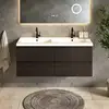 Image de Meuble de salle de bain Asora - 120 cm - Bois de noyer - Plan vasque Blanc