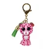Image de Ty - Bague porte-clés Mini Boos Clips - Léopard - Glamour - Rose et Vert - Avec gland vert - Le porte-clés tendance inspiré des célèbres peluches aux yeux grands scintillants - 10 Cm - 25053