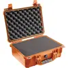 Image de PELI 1450 valise rigide antichoc pour équipement fragile, IP67 étanche à l'eau et à la poussière, capacité de15L, fabriquée en Allemagne, avec insert en mousse personnalisable, couleur: orange