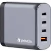 Image de Verbatim GNC-140 GaN Adaptateur de voyage 140 W 1x USB-A, 3x USB-C® Power Delivery, QC 3.0, USB PD 3.1 gris GaN, avec adaptateur pour lEurope, avec adaptateur