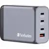 Image de Verbatim GNC-240 GaN Adaptateur de voyage 240 W 1x USB-A, 3x USB-C® Power Delivery, USB PD 3.1, QC 3.0 gris GaN, avec adaptateur pour lEurope, avec adaptateur