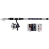 Image de Shakespeare Salt Jetty Jouster Combo Ensemble Canne à pêche et Moulinet, Spinning Combo avec étui Rigide, leurres et matériel d'extrémité, pêche côtière/côtière, Bleu et Blanc, 2,40 m | 20-60 g