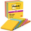 Image de Post-it Notes Autocollantes Super Sticky, Couleurs Carnival, Pack de 6 Blocs, 90 Feuilles par Bloc, 76 mm x 76 mm - Feuillets Super Adhésifs pour Prise de Notes, Listes de Tâches et Rappels