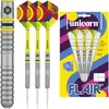 Image de Unicorn Flair 3 Jeu de fléchettes Professionnelles | Corps 80% tungstène Naturel avec Accents Noirs et Jaunes et Logo U gravé au Laser | Pointe en Acier | 22 g | Ailettes et tiges supplémentaires
