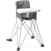 Image de Bright Starts, Chaise Haute Portable Pop 'N Dine, Utilisation Intérieur/Extérieur, Tablette Sans BPA, Pliage Facile, Unisexe, Gris, 6 Mois et Plus
