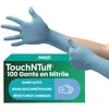 Image de Ansell TouchNTuff 92-670 Gants Jetables en Nitrile, Non Poudrés, Haute Protection Chimique et Mécanique, Contact Alimentaire, Sécurité Industrielle, Sans Latex, Bleu, Taille XL (100 Gants)