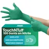 Image de Ansell TouchNTuff 92-600, Gants jetables pour travaux lourds, Gants nitrile contact alimentaire, Gants de protection chimique et mécanique, Sans latex, Boîte de 100 gants en nitrile verts, Taille L