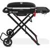 Image de Weber Traveler barbecue à gaz/design pliable et portable avec roues, verrouillage automatique du couvercle et thermomètre intégré, 1 brûleur, largeur 111 cm, surface de cuisson 2065 cm², noir