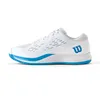 Image de WILSON Rush Pro Ace Chaussures de Tennis Homme, Ajustement Sûr et Soutien Dynamique, Stabilité Améliorée et Traction Supérieure, Couleur : Blanc/Bleu Atomique, Taille : 13.5