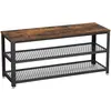 Image de VASAGLE Banc à chaussures, Étagère de rangement à 2 niveaux, Organisateur, à chaussures, 100 x 30 x 45 cm, pour entrée, salon, cadre en acier, style industriel, Marron Rustique et Noir LBS078B01