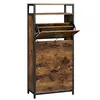 Image de VASAGLE Meuble À Chaussures, Porte-Chaussures Fin, Meuble de Rangement À 3 Abattants, pour 12-18 Paires, Anti-poussiÈre, 30 x 60 x 130 cm, pour EntrÉe, Marron Rustique et Noir LBS101B01