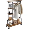 Image de VASAGLE Portemanteau Mobile, Vestiaire sur Roulettes, Meuble d Entrée, Portant à Vêtements à 5 Niveaux, Structure Métallique, Marron Rustique HSR66BXV1