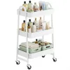 Image de SONGMICS Chariot Mobile à 3 Niveaux, Desserte sur roulettes, Étagère de Rangement en métal, avec poignées, 2 Freins, Montage Facile, pour Atelier, Chambre, Cuisine, buanderie, Blanc BSC068W01