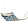 Image de SONGMICS Hamac en Tissu matelassé avec Barres Amovibles en Bambou incurvé, avec Oreiller, 200 x 140 cm, capacité de Charge 225 kg, Losange Bleu et Beige GDC034I02