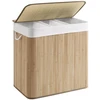 Image de Ochama x SONGMICS Panier à linge avec couvercle en bambou - 3 Compartiments - Pliable - 60 x 40 x 61,5 cm - 150 L - Bois
