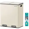 Image de SONGMICS Poubelle à Double Compartiment 2 x 30 L, avec 15 Sacs Poubelles, Pédales en Métal, 2 Seaux Intérieurs en Plastique, Couvercles, Poignées, Fermeture en Douceur, Couleur Crème LTB060A01