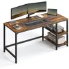 Image de VASAGLE Bureau avec Rangement, Table d’Ordinateur, avec 2 Étagères Réversibles, Poste de Travail, pour Télétravail, Salon, Cadre en Acier, Style Industriel, Marron Rustique et Noir d'EncreLWD55X