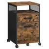 Image de VASAGLE Caisson de Bureau à 2 Tiroirs, Rangement Document à Roulettes, Mobile, Compartiment Ouvert, Cadre en Acier, Style Industriel, Marron Rustique et Noir d'Encre OFC077B01