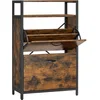 Image de VASAGLE Meuble à Chaussures, Porte-Chaussures Fin, Meuble de Rangement à 2 Abattants, pour 8-12 Paires, Anti-poussière, 30 x 60 x 95 cm, pour Entrée, Marron Rustique et Noir LBS800B01