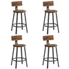 Image de VASAGLE Tabouret Bar Industriel, Lot de 4, Chaise Bar Cuisine, avec Dossier, Cadre en Acier, Siège de 62,5 cm de Haut, Montage Facile, Style Industriel, Marron Rustique et Noir LBC276B01