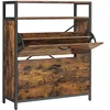 Image de VASAGLE Meuble à Chaussures, Porte-Chaussures Fin, Meuble de Rangement à 2 Abattants, pour 10-16 Paires, Anti-poussière, 30 x 80 x 95 cm, pour Entrée, Marron Rustique et Noir LBS801B01
