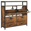 Image de VASAGLE Meuble à Chaussures, Porte-chaussures Fin, Meuble de Rangement à 4 Abattants, pour 12-20 Paires, Anti-poussière, 30 x 98,3 x 95 cm, pour Entrée, Marron Rustique et Noir LBS803B01