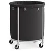 Image de SONGMICS Panier à Linge avec Roulettes 170L, Chariot Linge Sale, Corbeille, Rond, avec Cadre en Acier et Sac Amovible, 4 Roulettes et 2 Freins, Noir et Argent RLS001B01