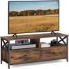 Image de VASAGLE Meuble TV pour Télévision jusqu'à 55 Pouces, Support Télé, 2 Tiroirs en Tissu, 2 Étagères, 120 x 40 x 50 cm, Salon, Chambre, Cadre en Acier, Marron Rustique et Noir LTV300B01