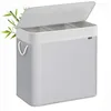 Image de SONGMICS Panier à Linge 150L, Corbeille Linge Sale 3 Compartiments de Tri, Couvercle en Bambou, Poignées, Pliable, Sac Amovible Lavable en Machine, pour Buanderie, Chambre, Gris LCB091G01