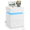 Image de VASAGLE Kailyn Collection - Table de Chevet, avec Bande LED Multicolore Réglable, 3 Tiroirs, Table d’Appoint de Style Moderne, 35 x 40 x 55 cm, Blanc Nuage LET630T10