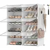 Image de SONGMICS Étagère à Chaussures 6 Compartiments, Étagère de Rangement Modulable, Compartiment de 30 x 40 x 30 cm, Porte, Cadre en Acier, Plastique, pour Couloir, Chambre, Entrée, Blanc LPC033W01