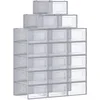 Image de SONGMICS Boîtes à Chaussures, Lot de 18, Rangement Chaussures, Pliable, pour Pointure Jusqu à 44, Transparent et Gris 33,5 x 23,2 x 14,3 cm LSP006G18