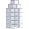 Image de SONGMICS Boîtes à Chaussures, Lot de 18, Rangement Chaussures, Pliable, pour Pointure jusqu’à 46, Transparent et Gris LSP007G18