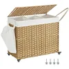 Image de SONGMICS Panier à Linge avec Couvercle, 160L, Corbeille Linge Sale Tressé, avec roulettes, 3 Compartiments, Sac Intérieur Amovible, pour Buanderie, Chambre, 70 x 36 x 66 cm, Couleur Boisée LCB365N01