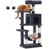 Image de Feandrea Arbre à Chat Hauteur 112 cm, Tour de Jeux pour Chats, avec 4 Poteaux à Griffer, 2 Plateformes, 1 Niche, 1 Hamac, 2 Pompons, en Tissu Peluche, Multi-Niveaux, Gris Fumé PCT261G01