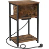 Image de VASAGLE Table d'Appoint, Petite Table de Chevet avec Multiprise, Fin, 2 Prises CA, 2 Ports USB, 30 x 34 x 58 cm, pour Salon, Chambre, Marron Rustique et Noir LET375B01