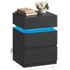 Image de VASAGLE Kailyn Collection - Table de Chevet, Lot de 2, avec Bande LED Multicolore Réglable, 3 Tiroirs, Table d’Appoint de Style Moderne, 35 x 40 x 55 cm, Noir Boisé LET0830B01