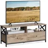 Image de VASAGLE Meuble TV pour Télévision jusqu'à 55 Pouces, Support Télé, Longueur 120 cm, 2 Tiroirs, 2 Étagères, 40 x 120 x 50 cm, Salon, Chambre, Cadre en Acier, Marron Chêne et Noir LTV300B50