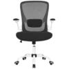 Image de JOYFURNOS - Chaise de bureau ergonomique pivotante, noir et blanc, avec soutien lombaire, fonction oscillante et accoudoirs relevables.