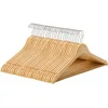 Image de SONGMICS Cintre Bois, Lot de 30, avec Encoches Antiglisse, Barre Antiglisse pour Pantalons, Crochet Pivotant 360°, pour Costumes, Chemises, Manteaux, Couleur Boisée et Argent CRW031NL