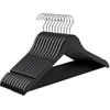 Image de SONGMICS Cintre Bois, Lot de 10, avec Encoches Antiglisse, Barre Antiglisse pour Pantalons, Crochet Pivotant 360°, pour Costumes, Chemises, Manteaux, Noir et Argent CRW02B10