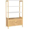 Image de SONGMICS Meuble de Salle de Bain, Armoire de Rangement Haute, avec 3 étagères et 1 Placard à 2 Portes, en Bambou, 70 x 30 x 120 cm, Couleur Boisée et Blanc BCB010N01