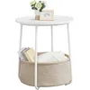 Image de VASAGLE Table d'appoint Ronde avec Panier de Rangement Amovible, pour Salon et Chambre à Coucher, Acier allié, Blanc