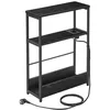 Image de VASAGLE Table d’Appoint Fine avec Multiprise, Table de Chevet à 3 Niveaux, Bout de Canapé, pour Petits Espaces, Porte-Magazines, Salon, Chambre, Bureau, Noir Boisé et Noir d'encre LET335B02
